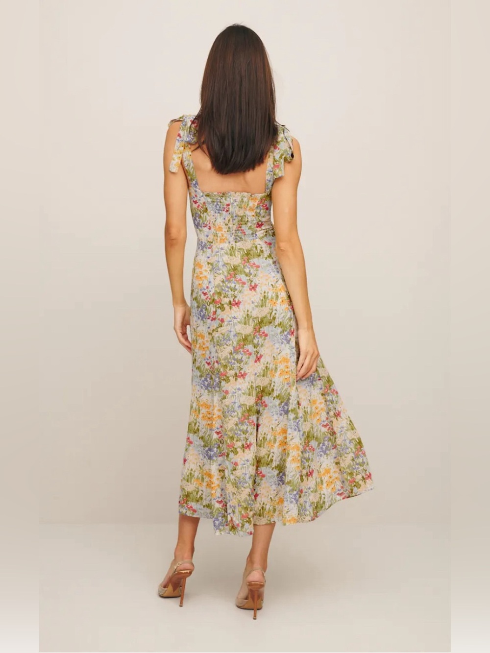Reformation Multi-Color Floral Tie-Shoulder Midi Dress Size 0 - Picture 2 of 8